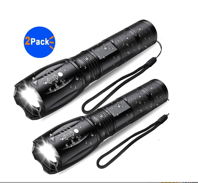 2-Pack Tactical LED Flashlights – 5 Modes, Waterproof, Zoomable