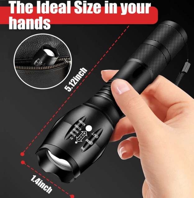 2-Pack Tactical LED Flashlights – 5 Modes, Waterproof, Zoomable